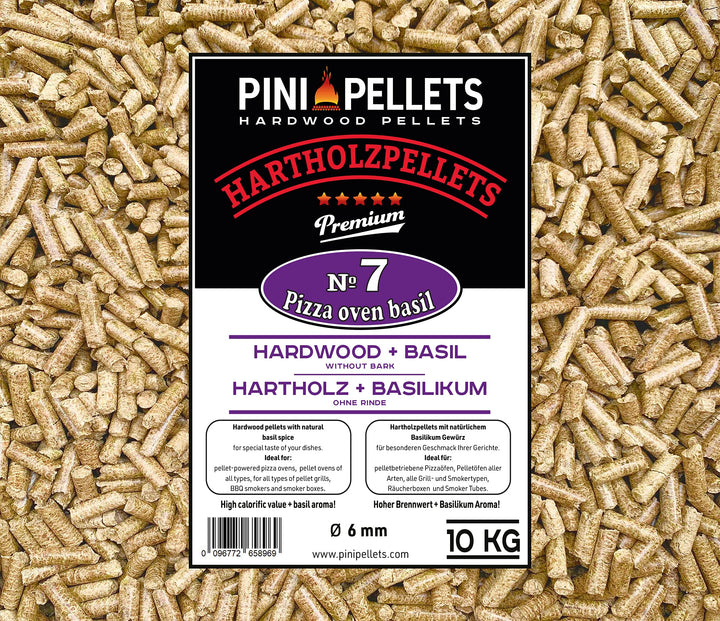 PINI Hartholzpellets № 7 BBQ Pizza Oven Basilikum 10 Kg Grillpellets zum Grillen Räuchern Smoken