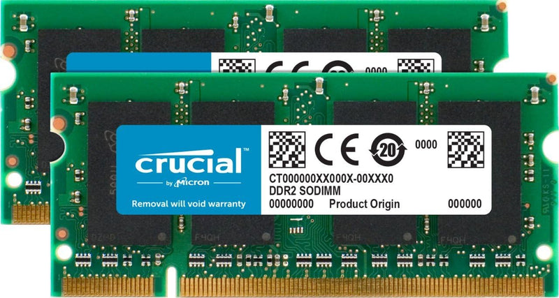Crucial CT2KIT25664AC800 4 GB (2 GB x 2) Speicher Kit (DDR2, 800MHz, PC2-6400, SODIMM, 200-Pin)