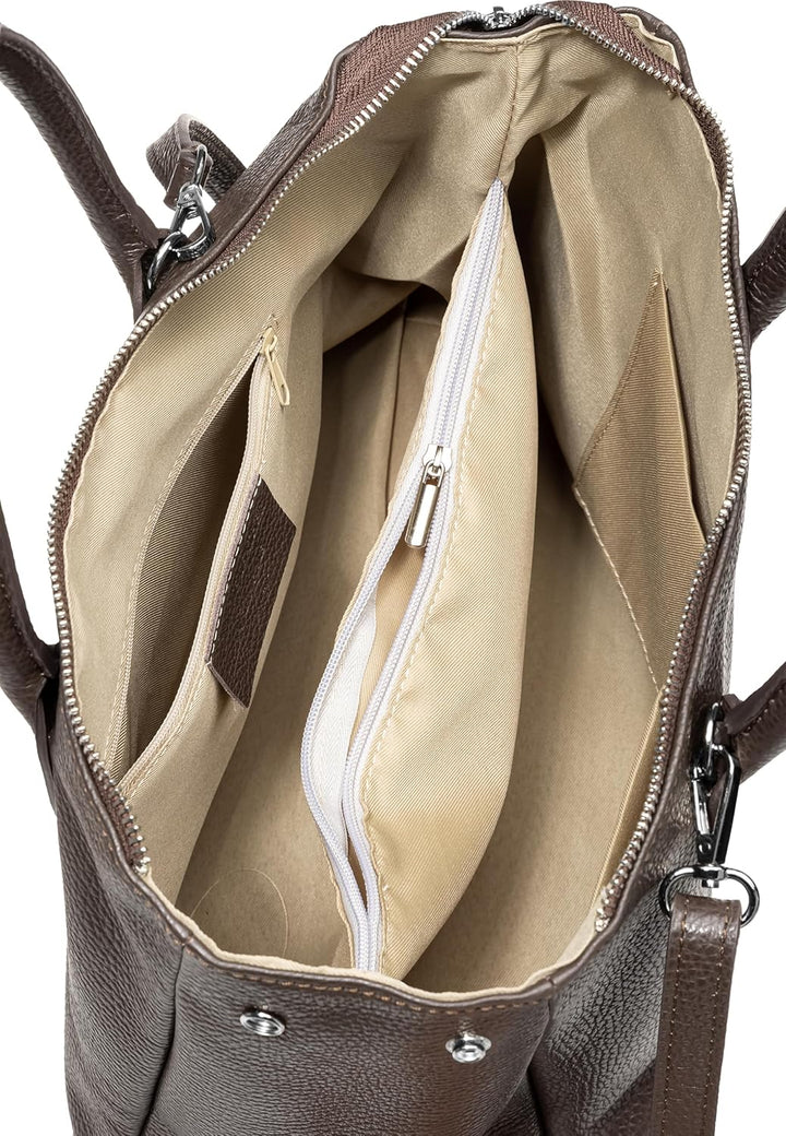 Caspar TL812 klassisch elegante Damen Leder Handtasche Einheitsgrösse Dunkelbraun, Einheitsgrösse Du