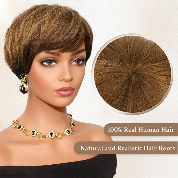 RUWISS Pixie Cut Perücken für Schwarze Frauen Pixie Cut Echthaar Perücken Short Layered Perücken Upp