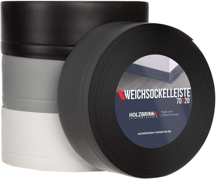 HOLZBRINK Weichsockelleiste Graphitgrau Knickleiste ohne Klebestreifen, Material: PVC, 70x20mm, 25 M