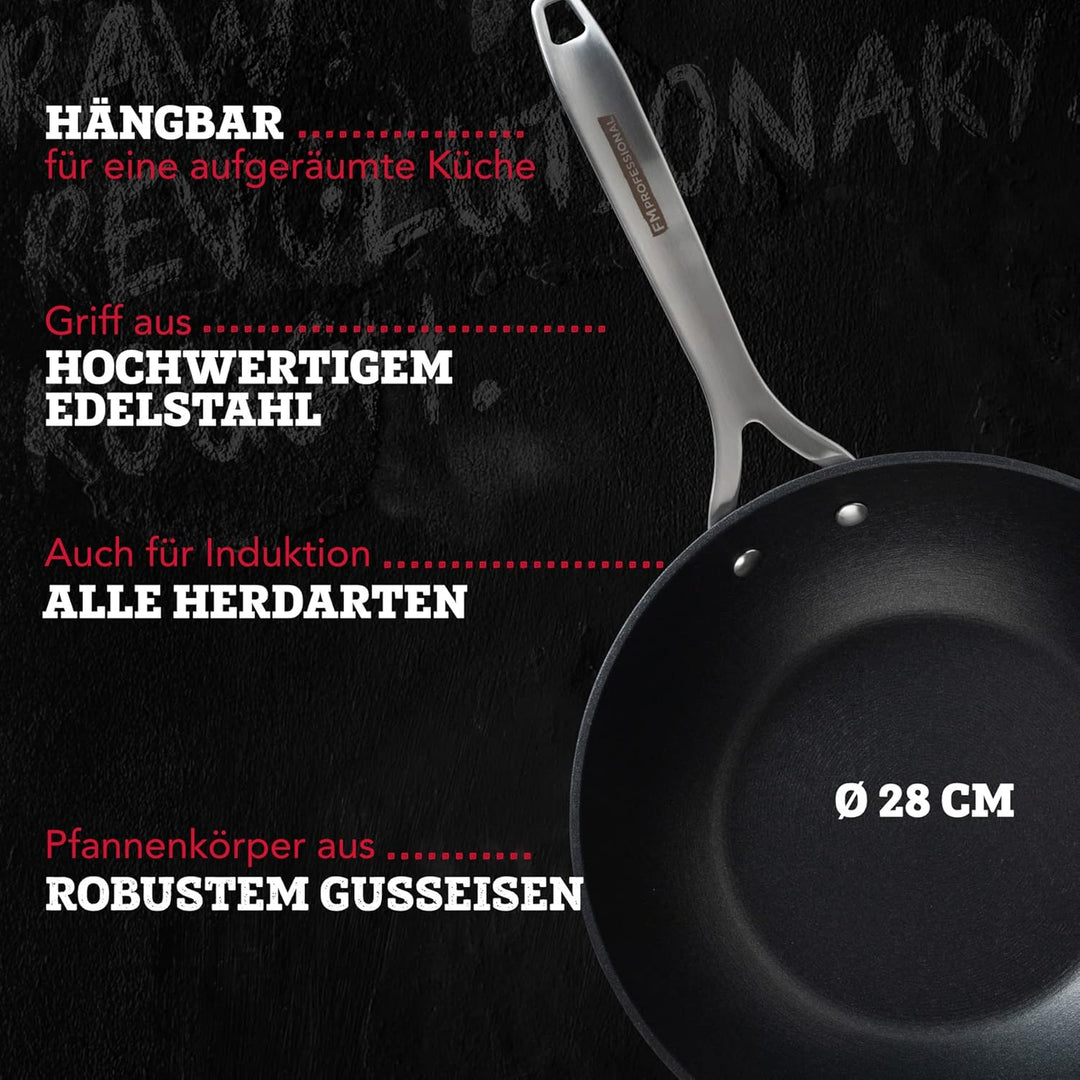 FMprofessional Force Wokpfanne aus Gusseisen 28 cm – Bratpfanne mit hochwertiger Antihaftbeschichtun