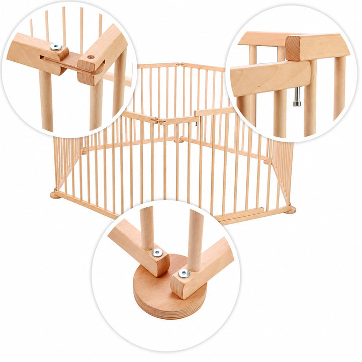 Spec-wood Baby Laufgitter klappbar ink. Tür XXL 92x74 cm aus Buchenholz - Laufstall Baby Holz mit Si