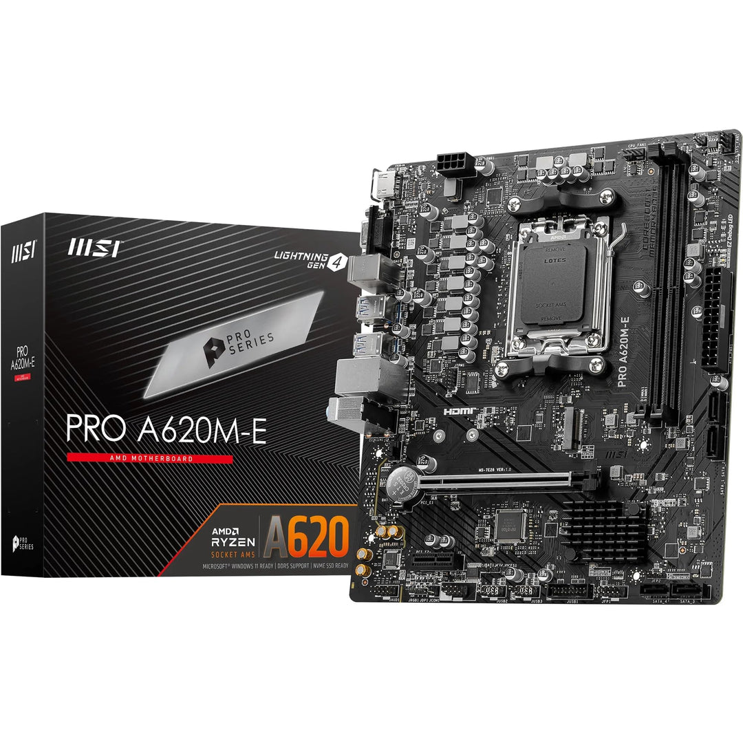 MSI PRO A620M-E Mainboard Micro-ATX - Unterstützt AMD Ryzen 7000 Series Prozessoren, AM5 - DDR5 Memo