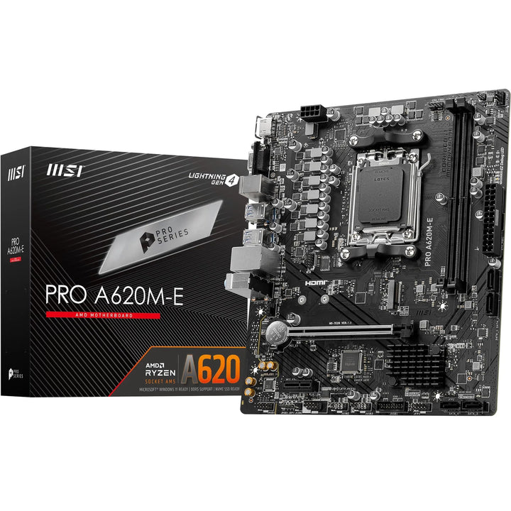 MSI PRO A620M-E Mainboard Micro-ATX - Unterstützt AMD Ryzen 7000 Series Prozessoren, AM5 - DDR5 Memo