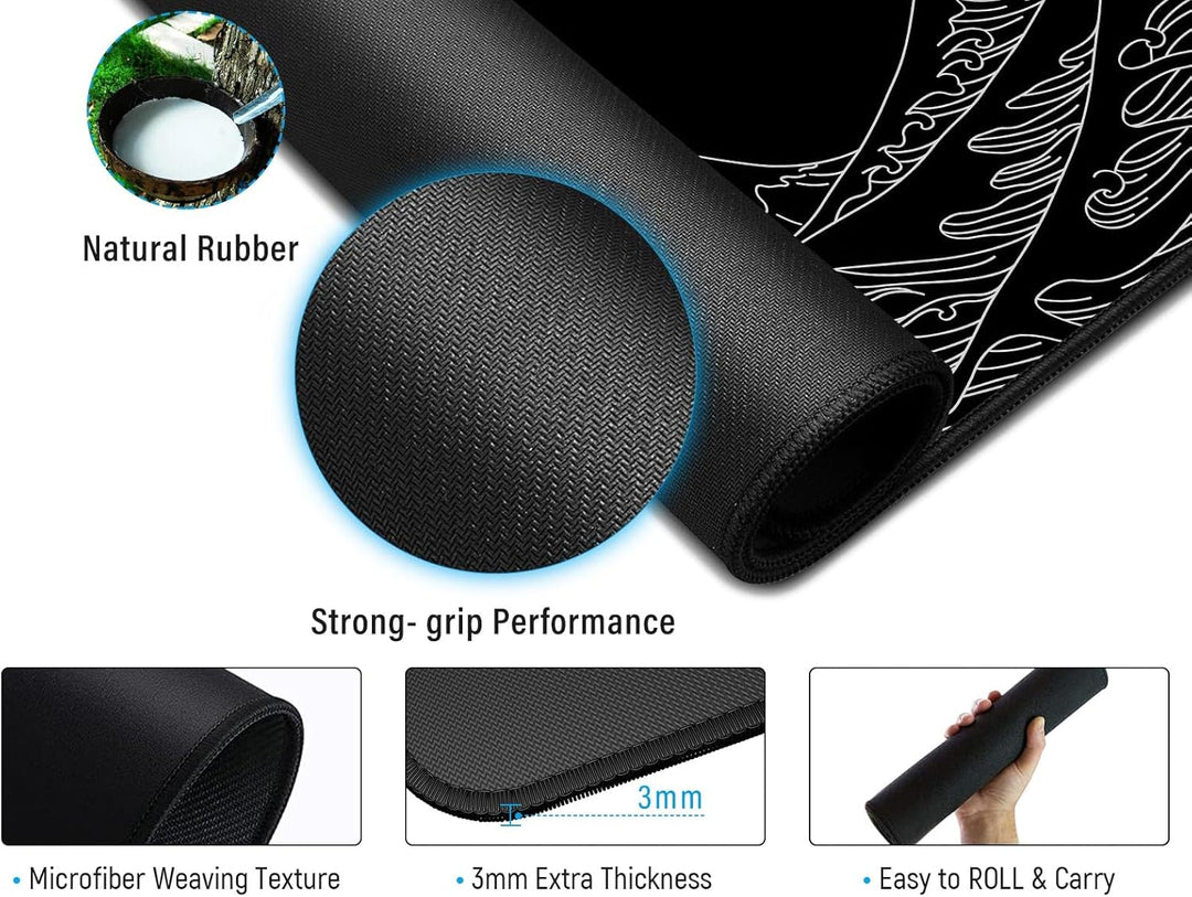 JIALONG XXL Speed Gaming Mauspad Schwarz 900 x 400mm - XXL Mousepad - Meereswelle Schreibtischunterl