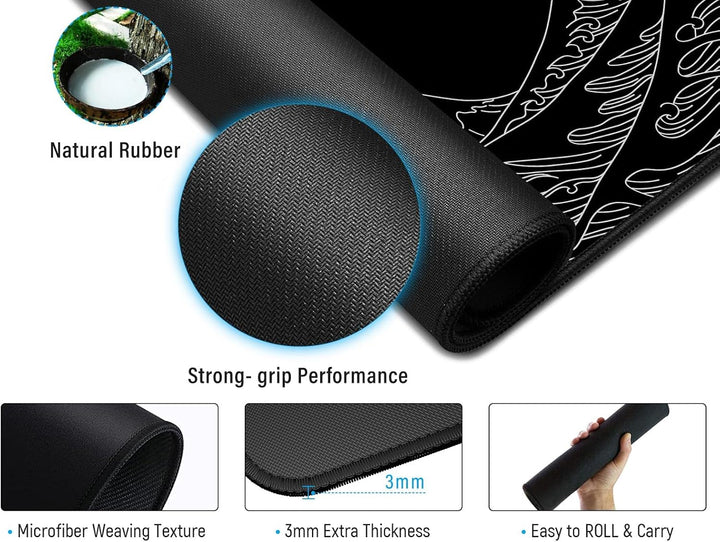 JIALONG XXL Speed Gaming Mauspad Schwarz 900 x 400mm - XXL Mousepad - Meereswelle Schreibtischunterl