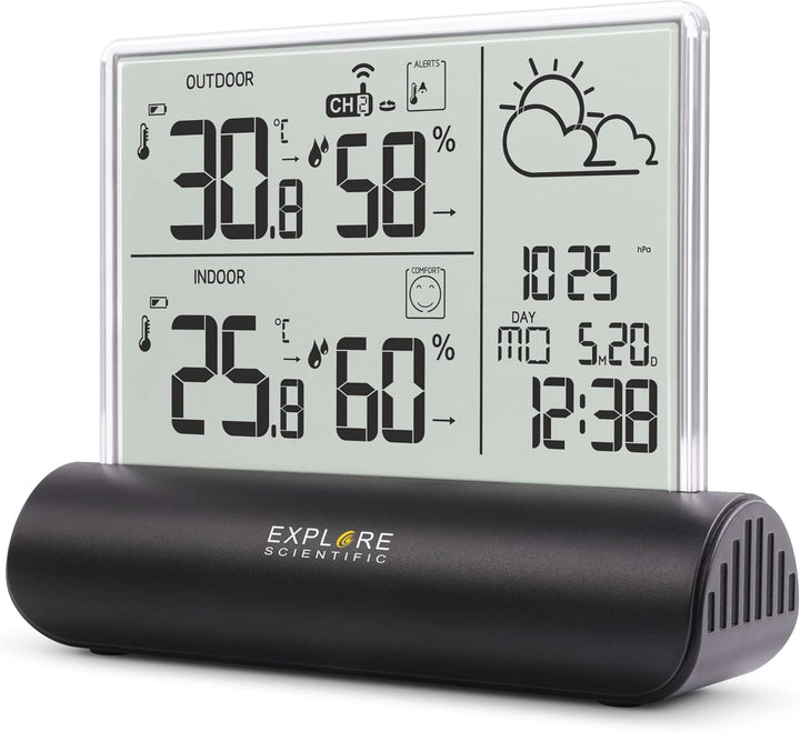 Explore Scientific WSH4501 Wetterstation mit Klarglas Display, barometrischer Druck, Temperatur und