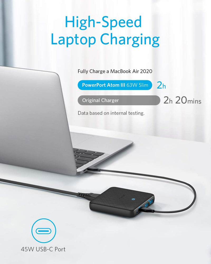 Anker USB-C Ladegerät, 543 (65W II) PIQ 3.0 & GaN 4-Port Netzteil, Dünnes Design, Zwei USB-C Anschlü