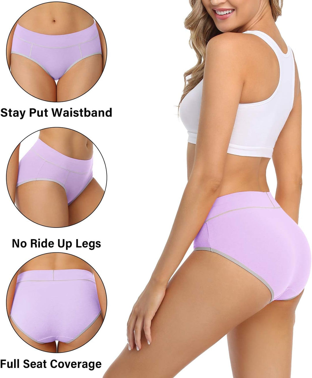 wirarpa Unterhosen Damen Midi Taille Slip Baumwolle Bequeme Unterwäsche Mehrpack XS Mul02-5er Pack,