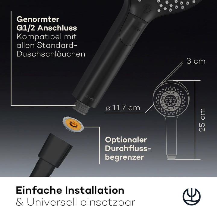 KLUDI-X3 Universal Duschkopf wassersparend als Option, Duschbrause mit 3 Strahlarten (Body, Hair, Sk