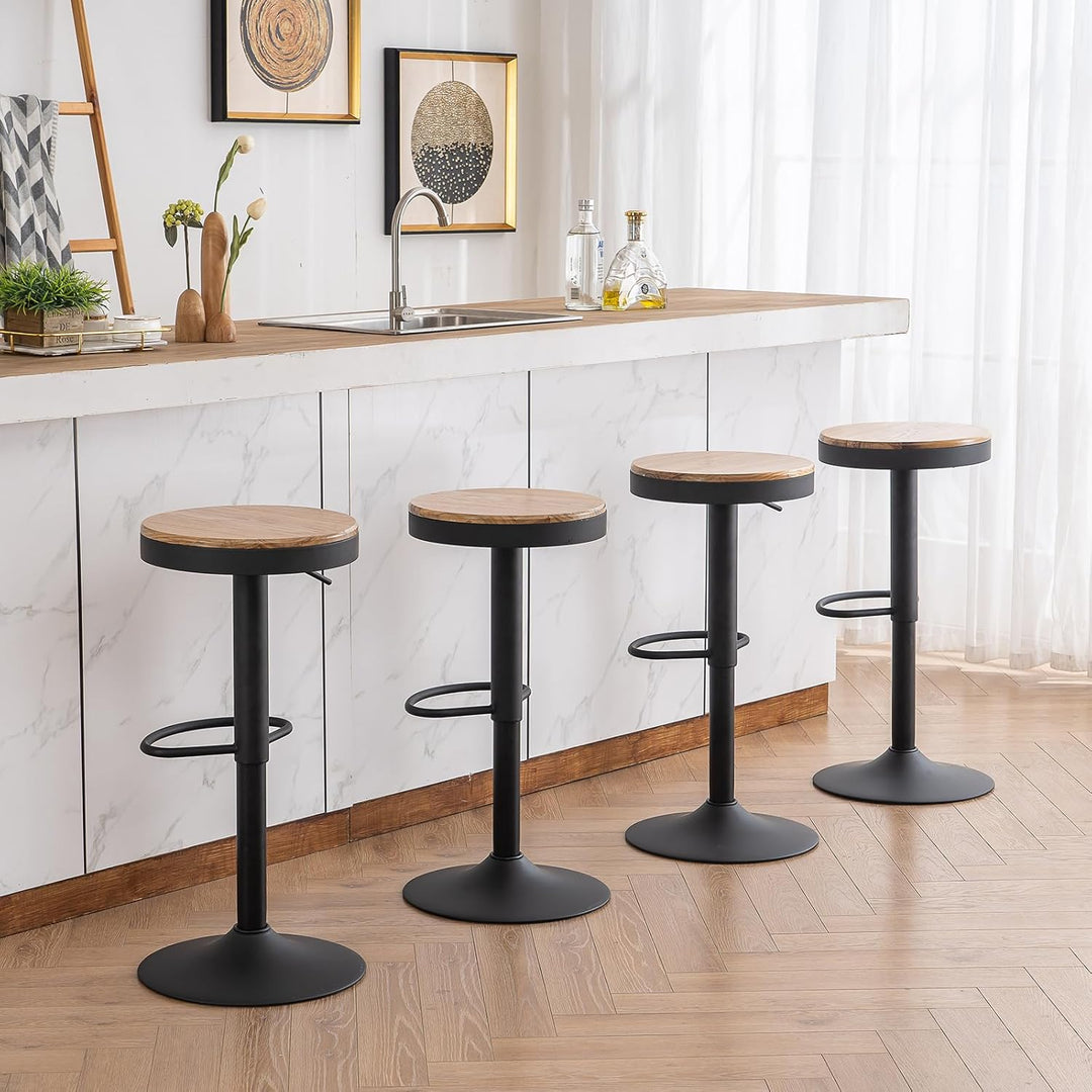 YOUNIKE Barhocker 2er Set Schwarz Holz Barstuhl Höhenverstellbar Schwenkbar Tresenhocker Küchenstühl
