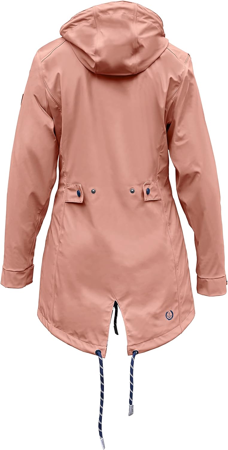 MADSea Damen Regenmantel Friesennerz Maritimes Gestreiftes Innenfutter Rosa, Grösse:36