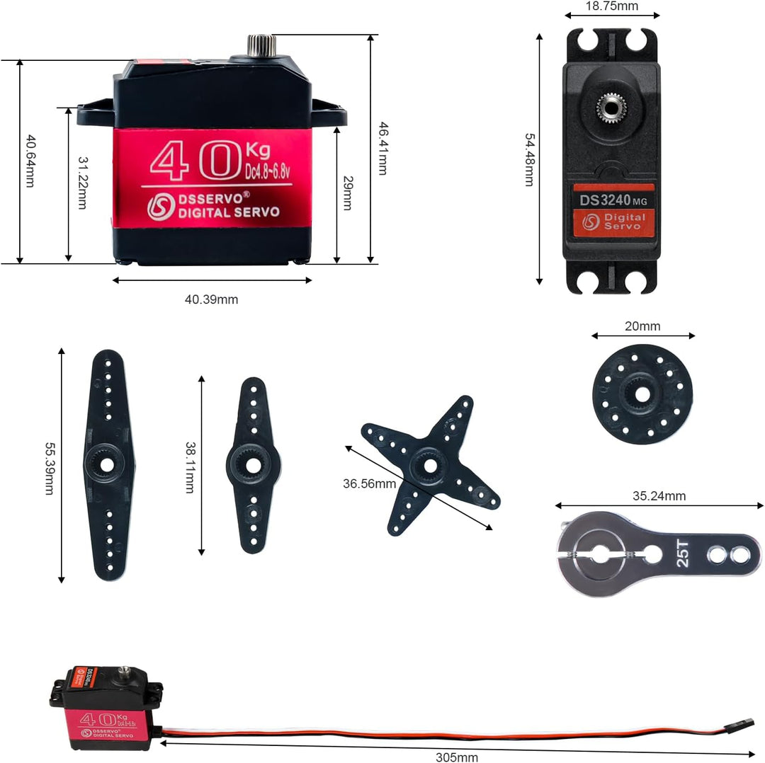 DS3240 Digitaler Servo Motor, 40 kg Drehmoment, 180/270 Grad, Wasserdicht, 2 Stück mit Zubehör (2PCS