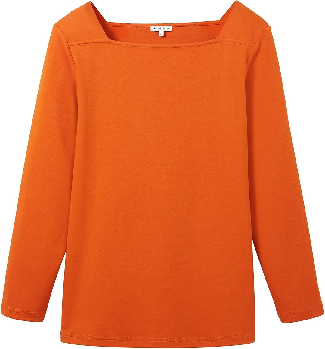 TOM TAILOR Damen Basic Langarmshirt mit Carree-Ausschnitt 44 19772 - Gold Flame Orange, 44 19772 - G