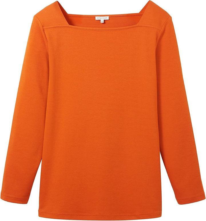 TOM TAILOR Damen Basic Langarmshirt mit Carree-Ausschnitt 44 19772 - Gold Flame Orange, 44 19772 - G
