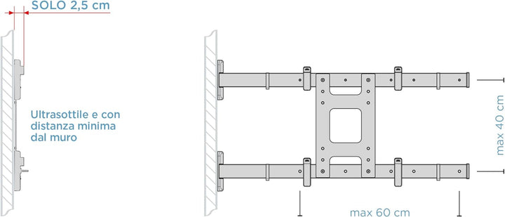 Meliconi SPACE SYSTEM THE SHAPE, Neigbare TV-Wandhalterung, Design TV-Halterung von 55" bis 82", Um