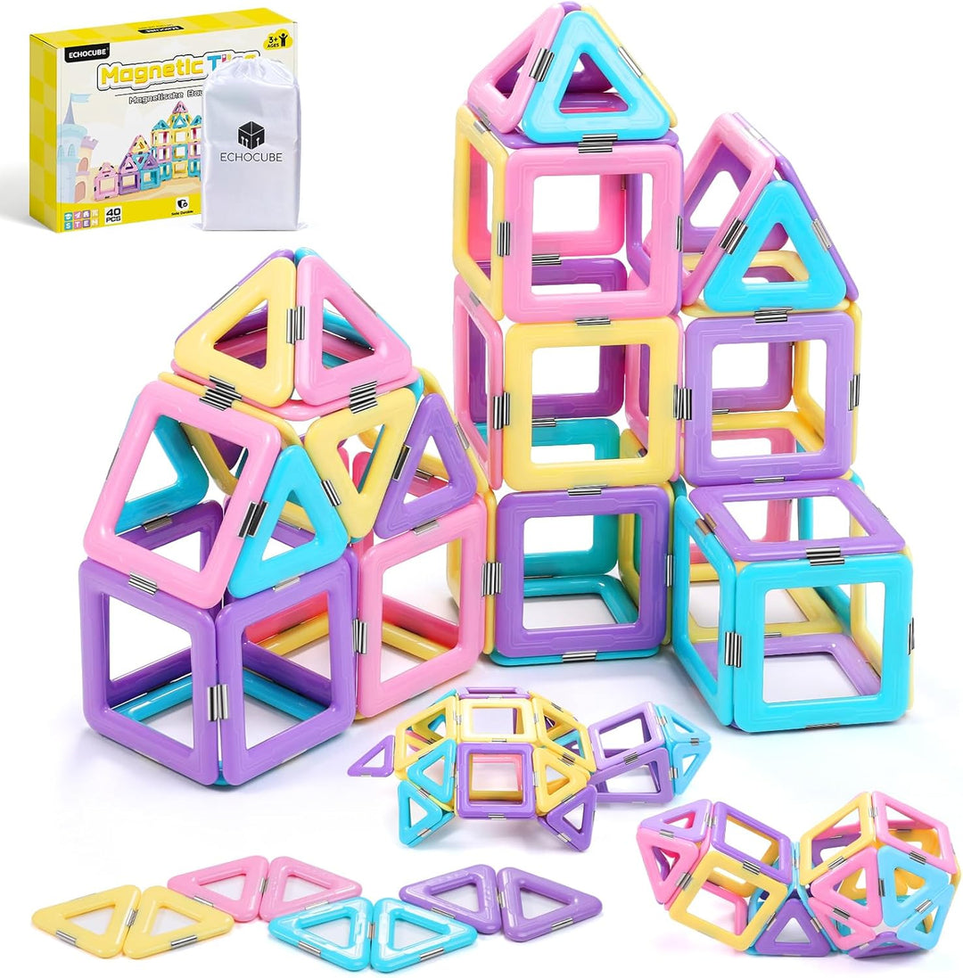 ECHOCUBE Magnetische Bausteine, 40 Stück magnetische Kacheln Konstruktionsspielzeug für Kinder, Krea