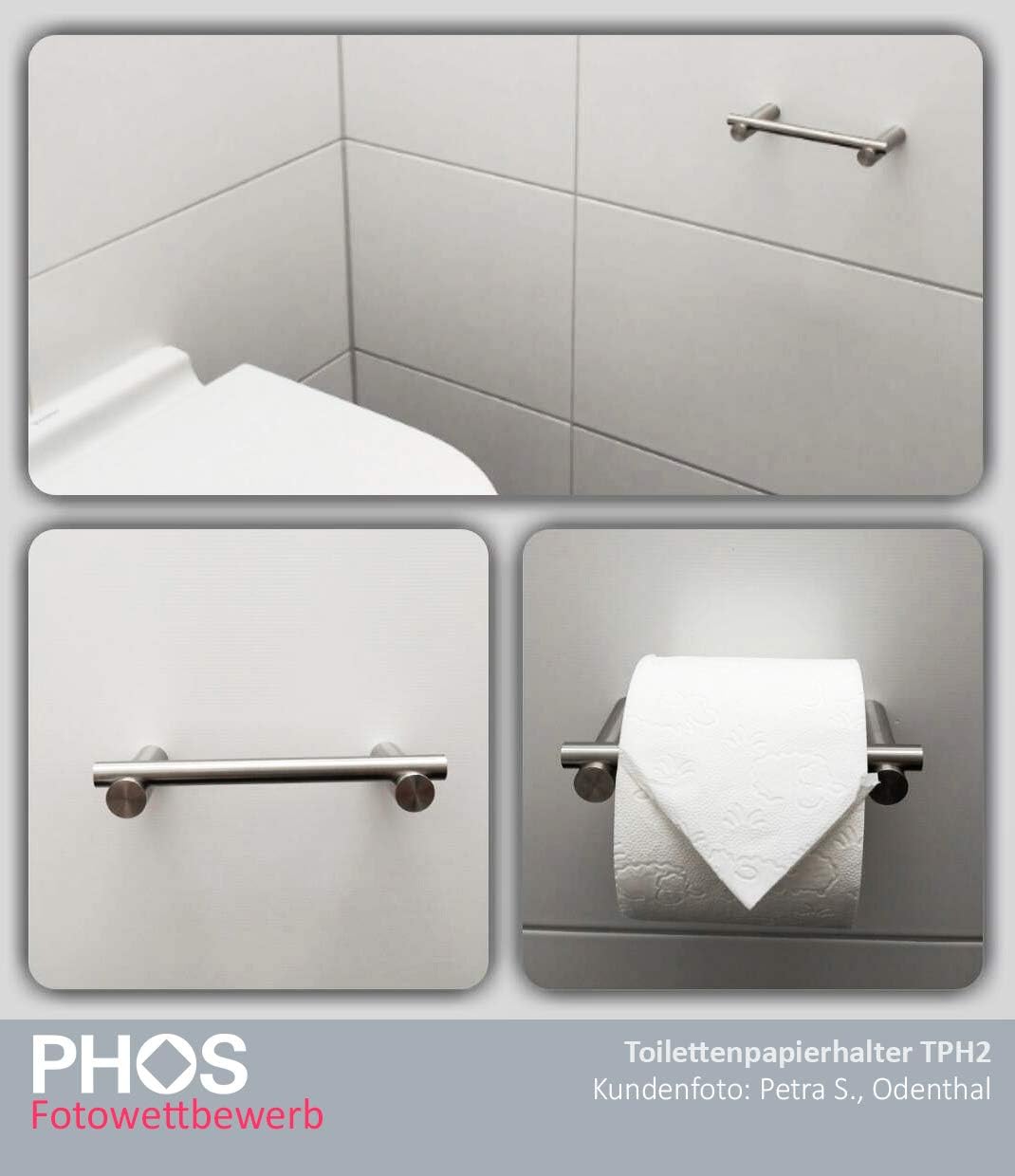 PHOS Design, TPH2, aufklappbarer Toilettenpapierhalter, Edelstahl matt gebürstet, Klopapierhalterung