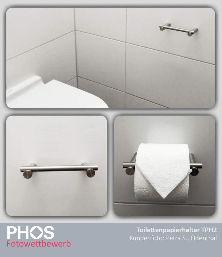 PHOS Design, TPH2, aufklappbarer Toilettenpapierhalter, Edelstahl matt gebürstet, Klopapierhalterung