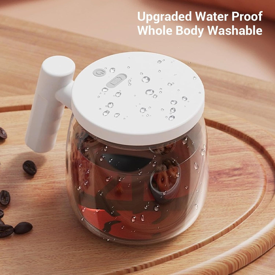 Fockety Selbstrührende Kaffeetasse, 400 ml Glas-Elektromixbecher mit Deckel und Griff, über USB aufl