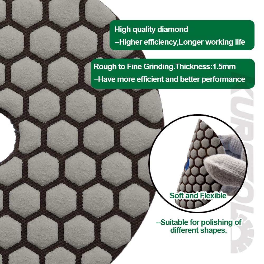 KURSTOL Dry Diamond Polishing Pads Set - 7pcs 4"/100mm Countertop Polishing Pads +1pc Backer Pad von