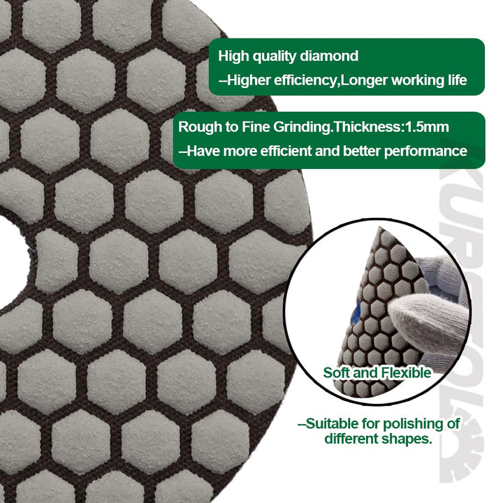 KURSTOL Dry Diamond Polishing Pads Set - 7pcs 4"/100mm Countertop Polishing Pads +1pc Backer Pad von