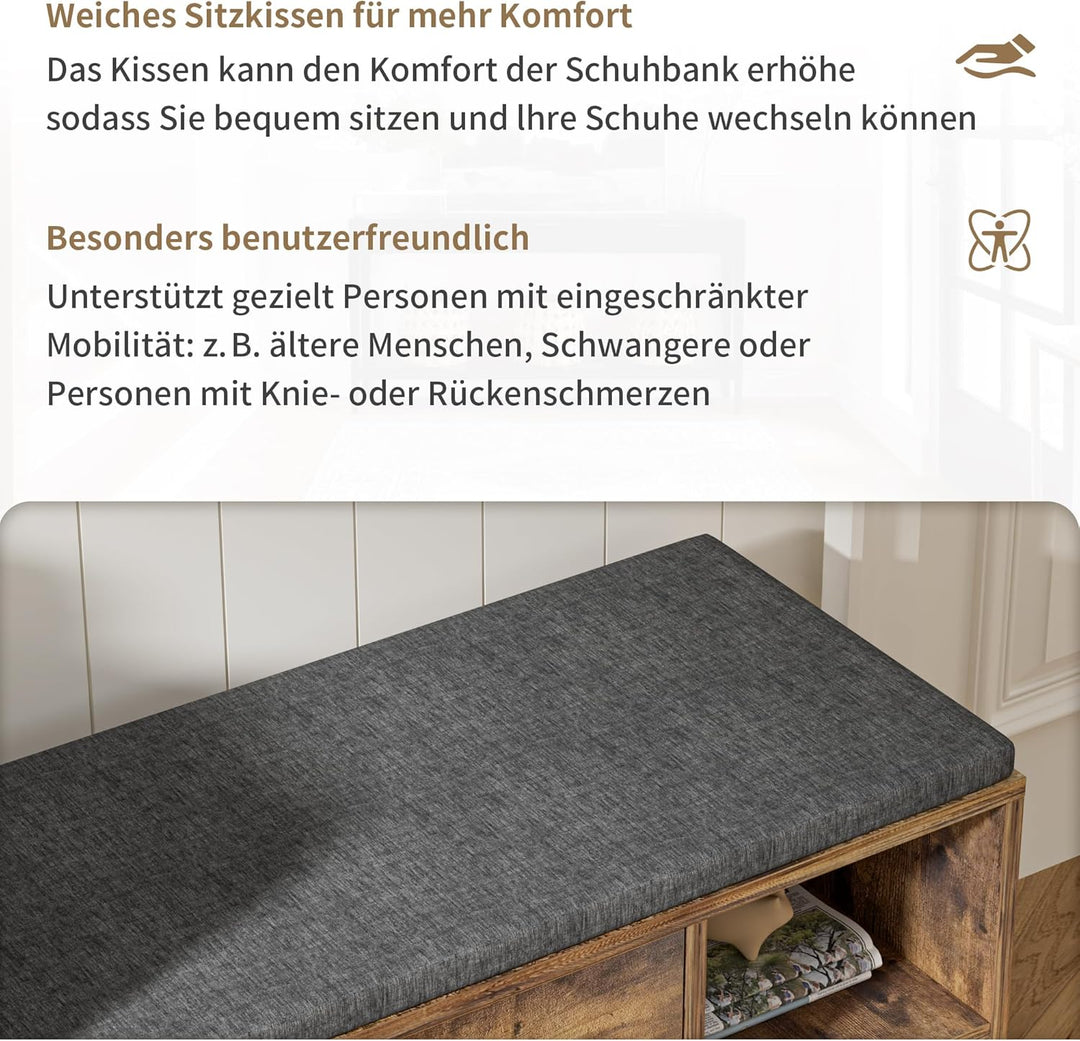 Schuhbank mit Sitzfläche, Klappfach mit Verstellbarer Trennwand, Höhenverstellbar, Schuhschrank mit