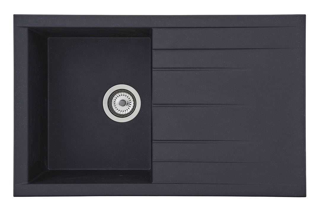 Respekta Mineralitespüle in Schwarz /1 Becken Einbauspüle in 80 x 50 cm Spülbecken geeignet für Unte