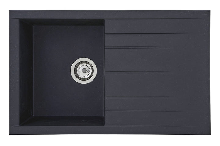 Respekta Mineralitespüle in Schwarz /1 Becken Einbauspüle in 80 x 50 cm Spülbecken geeignet für Unte