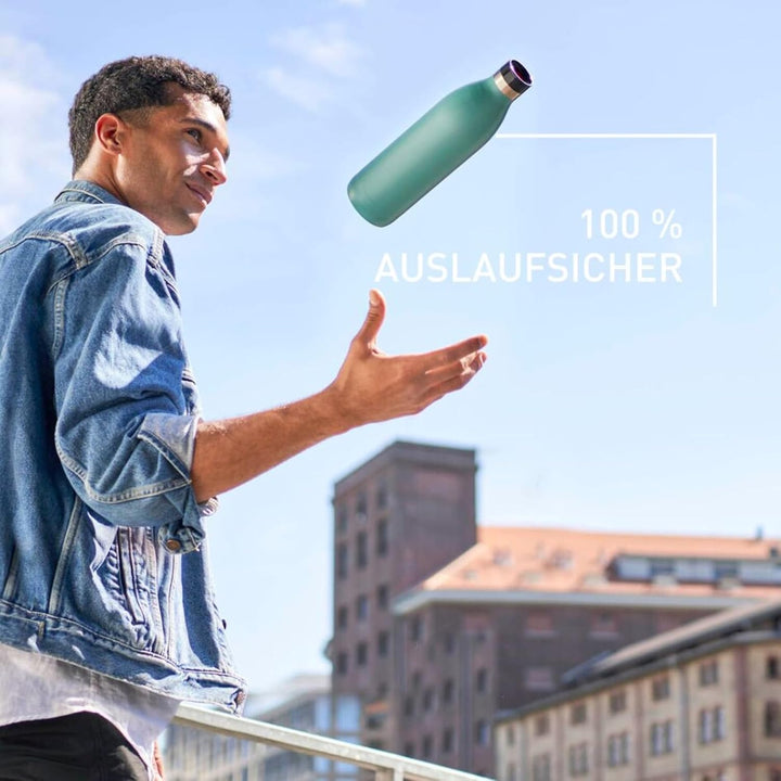 Emsa Bludrop Isolier-Trinkflasche, 1 Liter, 100% dicht, Quick-Press Verschluss, Ergonomischer 360° T