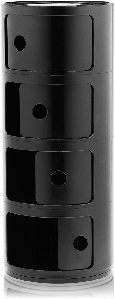 Kartell Componibili, 4 Elements, Schwarz, Runde Basis 4-fächer Schwarz, 4-fächer Schwarz
