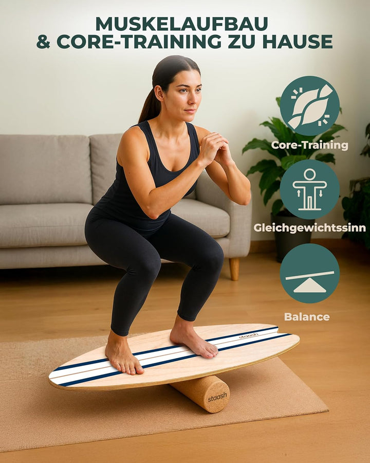 STAASH® Balance Board – Komplettes Set für Gleichgewicht & Training – Brett, Rolle & Zubehör (Halbku