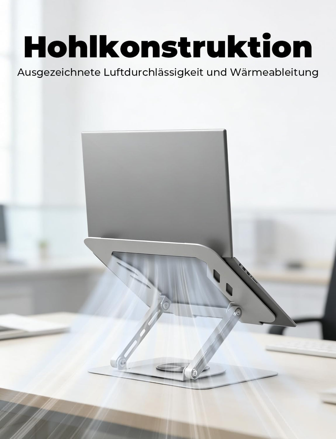 Laptop Ständer Höhenverstellbar, Ergonomischer Faltbarer Laptop Halterung mit 360°Drehbarer Basis, B