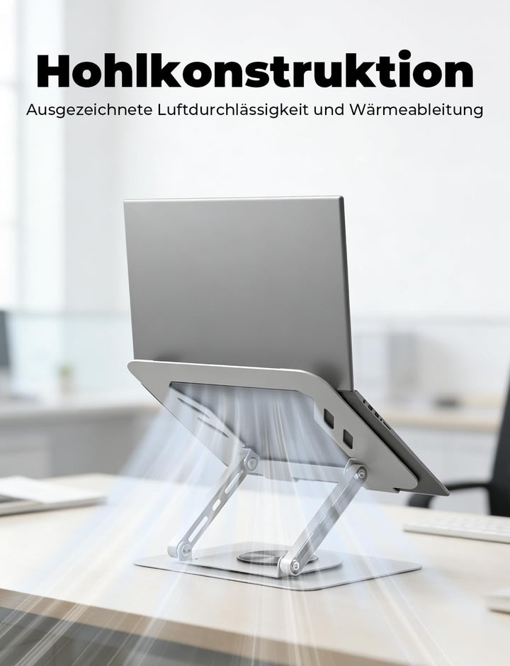 Laptop Ständer Höhenverstellbar, Ergonomischer Faltbarer Laptop Halterung mit 360°Drehbarer Basis, B