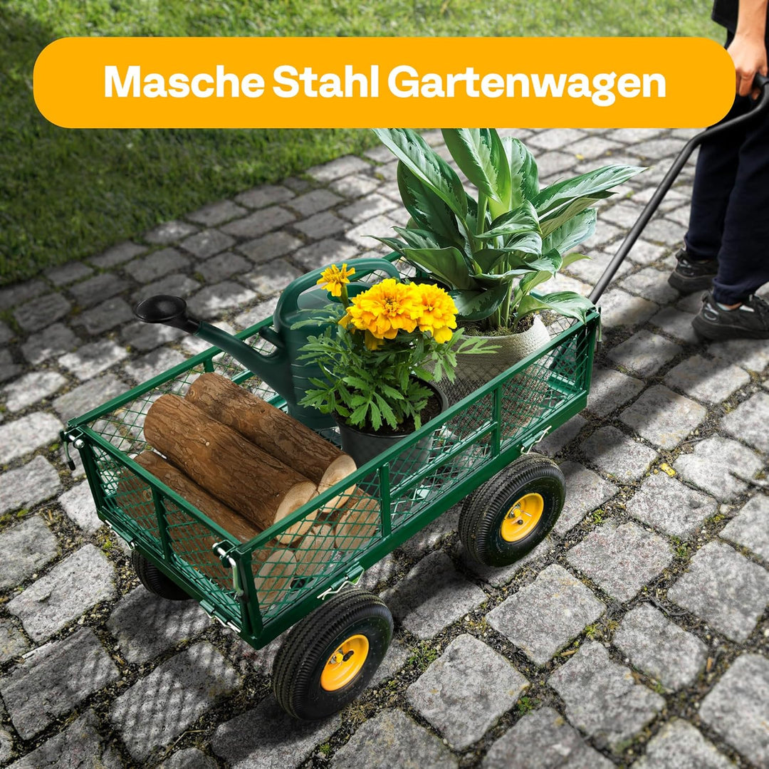 VIVOHOME Gartenwagen mit Abnehmbaren Seiten und Luftreifen, Belastbarer Transportwagen bis 400kg mit