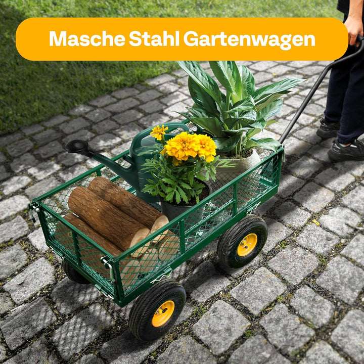 VIVOHOME Gartenwagen mit Abnehmbaren Seiten und Luftreifen, Belastbarer Transportwagen bis 400kg mit