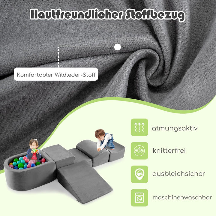 COSTWAY 5 TLG. Schaumstoffbausteine, Riesenbausteine mit Bällebad, Grossbausteine zum Toben und Klet