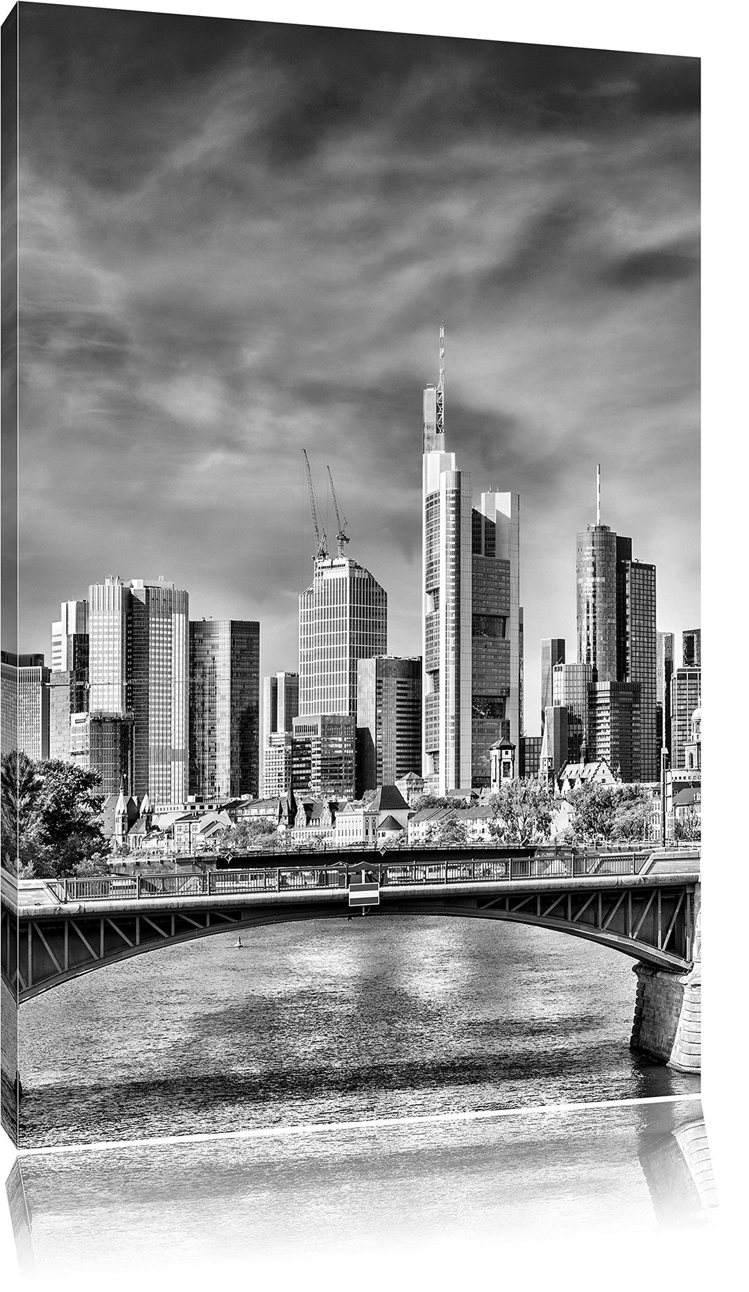 Pixxprint Monocrome, Skyline von Frankfurt am Main, Format: 100x70 auf Leinwand, 100x70