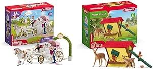 SCHLEICH 42641 Hochzeitskutsche, ab 5 Jahren, Horse Club - Spielset, 106 Teile & 42658 Fütterung der