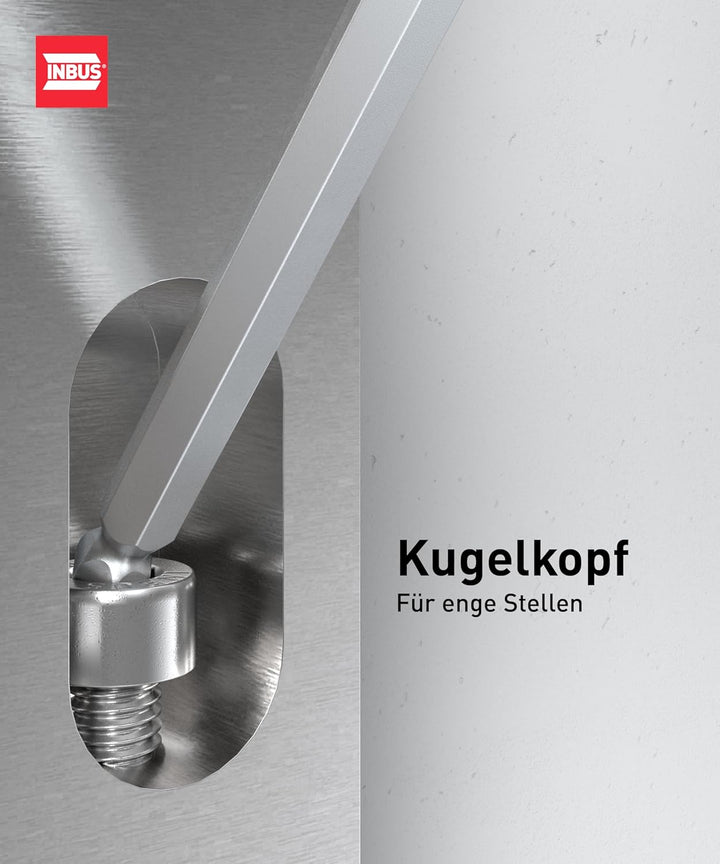 INBUS® 70211 Winkelschraubendreher Set 9tlg, 1.5–10mm, mit 100° Winkel & Kugelkopf — Made in Germany