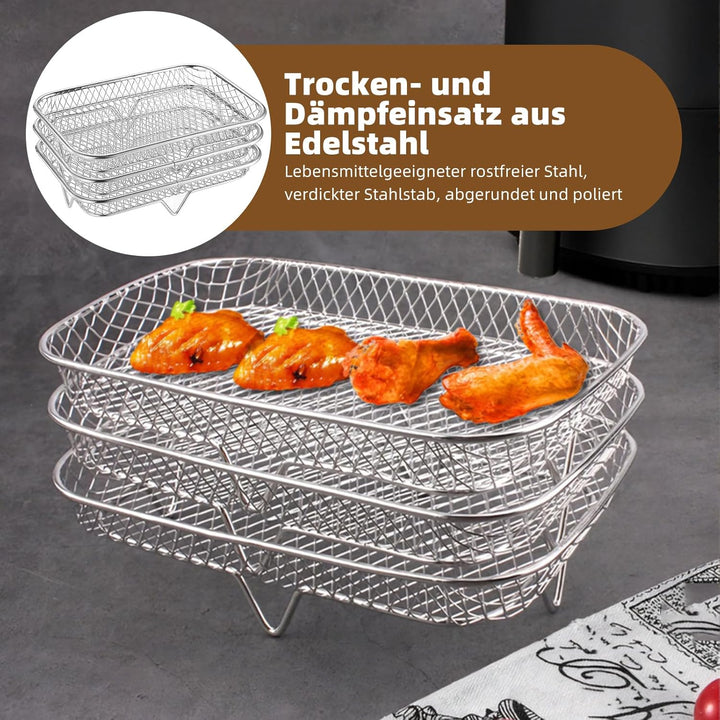 ACESOME 3 Stück Heissluftfritteuse Zubehör Air Fryer Rack,Edelstahl Gitter, Airfryer Gittereinsatz,