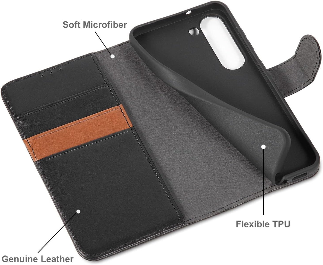 LENSUN Echtleder Hülle für Samsung Galaxy S23, Handyhülle [Echtes Leder] [Magnetverschluss] [RFID Sc