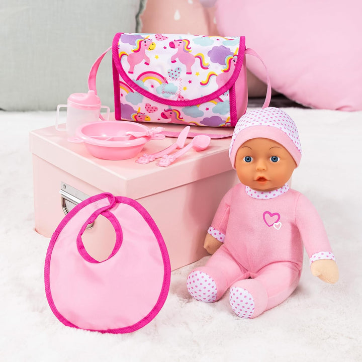 Bayer Design 30585AB Faltbarer Puppenbuggy, Doppelräder, mit weicher Babypuppe, Tasche, Zubehör, Ros