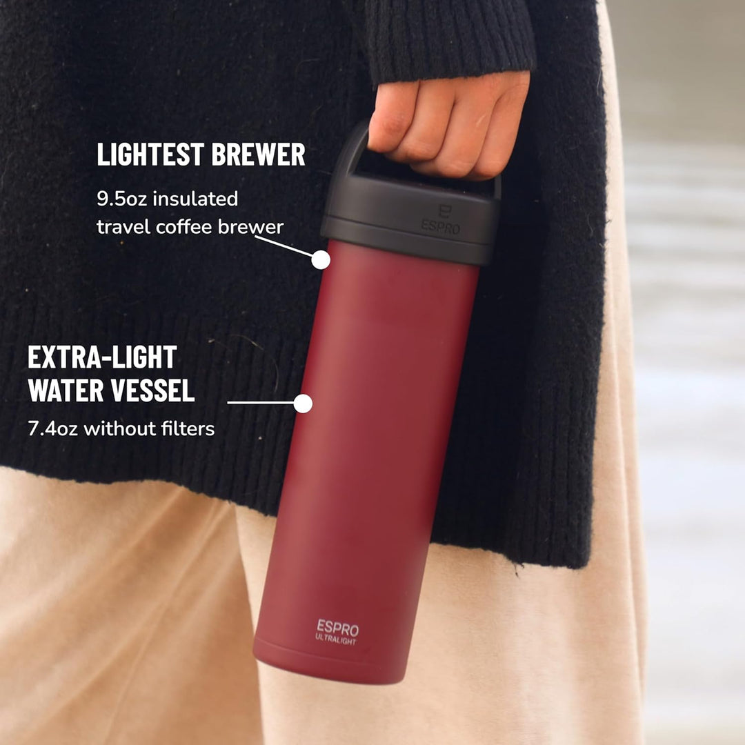 ESPRO – P0 Ultralight – Französische Kaffeepresse für Einzelportionen und leichte Trinkflasche für R