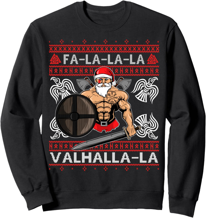 Ugly Christmas Design Fa-La-La Valhalla Viking Valknut Skull Sweatshirt