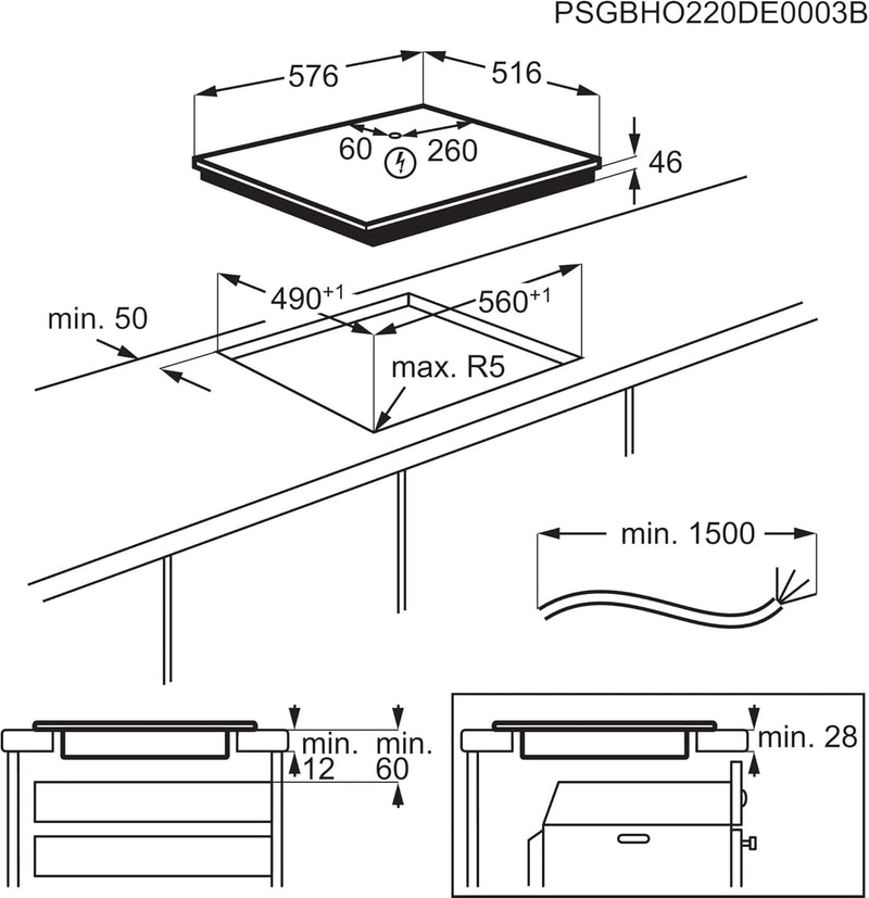 AEG IKB6431AXB Autarkes Kochfeld/Induktion/Hob²Hood / 60 cm/Edelstahlrahmen / 4 Kochzonen/Powerfunkt