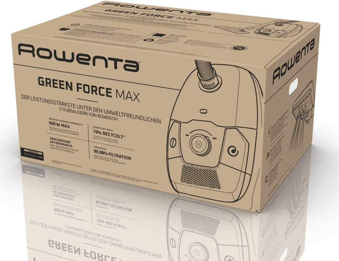 Rowenta Green Force Max Bodenstaubsauger mit Beutel, 900 Watt Max, 4,5 L Staubbeutel, 99,98 Prozent