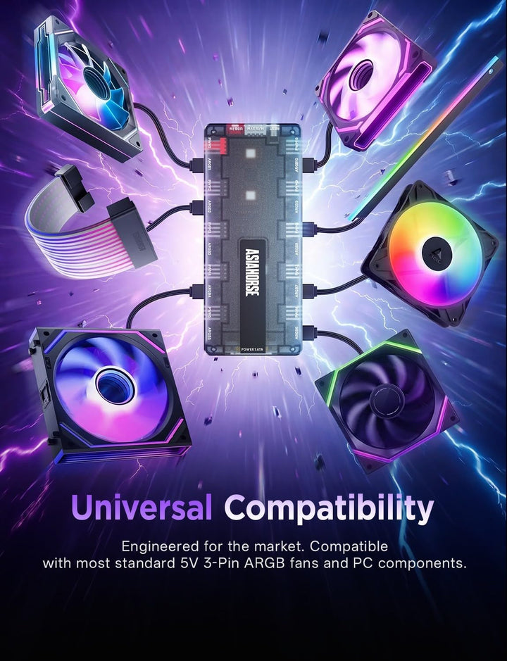 AsiaHorse UMBRA ARGB PWM PC Lüfter Hub, 10 Port 5V 3 Pin ARGB PC Controller mit exklusiver Software,
