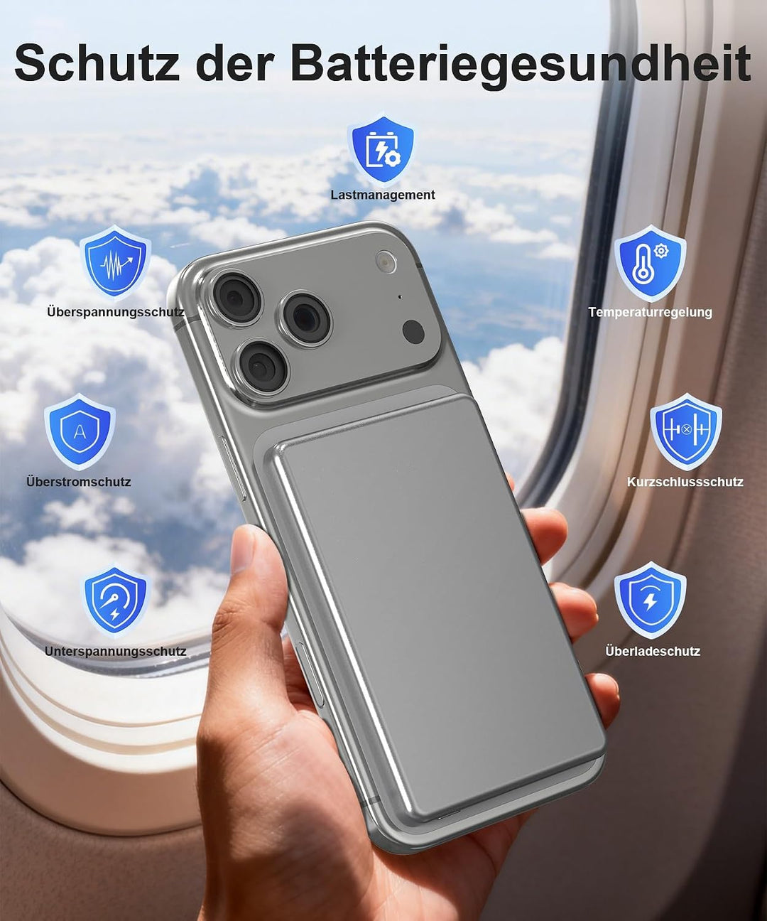 Powerbank iPhone für Magsafe, 0.8cm Ultra Slim Magnetische Power Bank 6000mAh, Schnellladung 20W USB